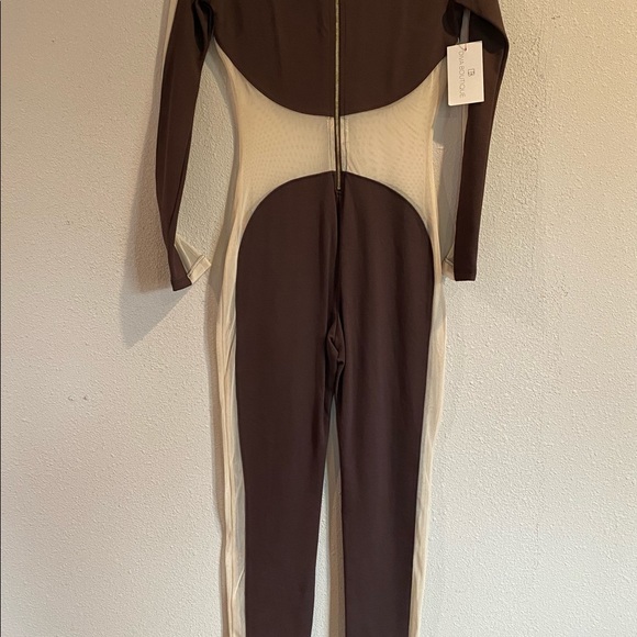 Brown and nude jumpsuit. - Picture 2 of 11